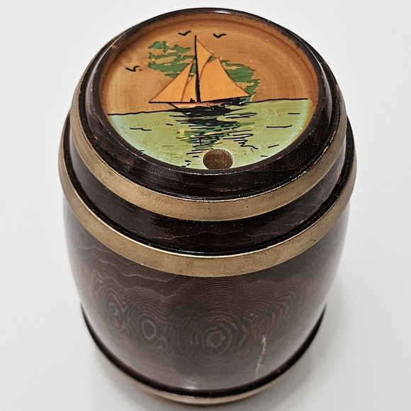 PERCE Wooden Barrell with Sail Boat Coin Piggy Bank - Picture 15 of 16